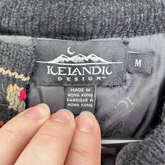 ICELANDIC DESIGN Red Floral Knit Wool Cardigan Sweater Longline Jacket Size Med - Picture 8 of 8